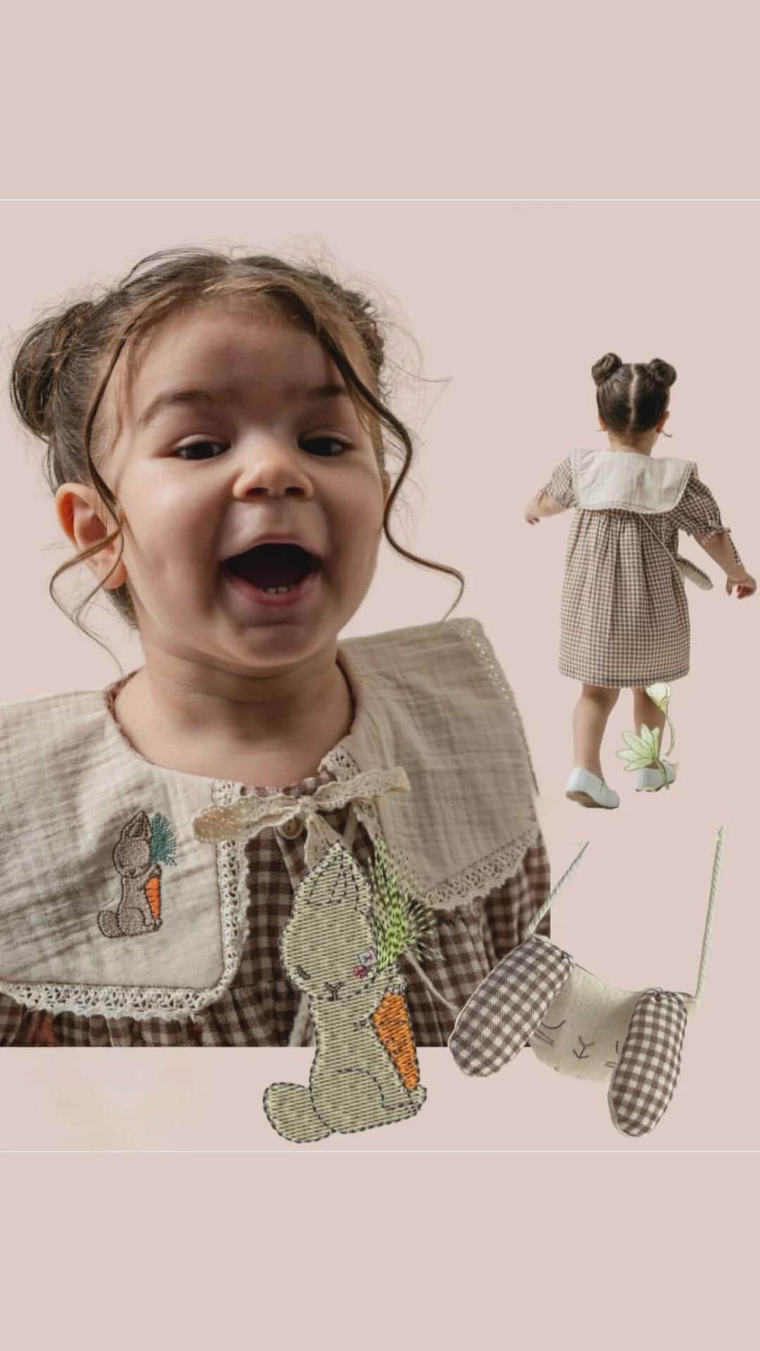 Vintage Gingham Toddler Girl Dress with Bunny Purse | Baby Girl Church Dress | Birthday Outfit