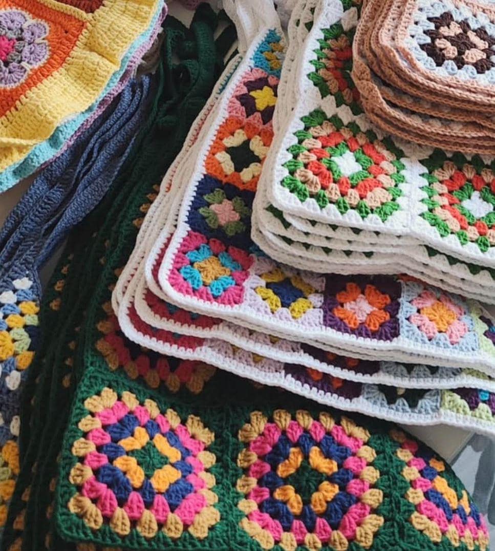 3-in-1 Crochet Granny Square Bandana – Handmade Headband, Pet Collar &Mom Neck Scarf | Colorful Boho Accessory | Retro Crochet Gift