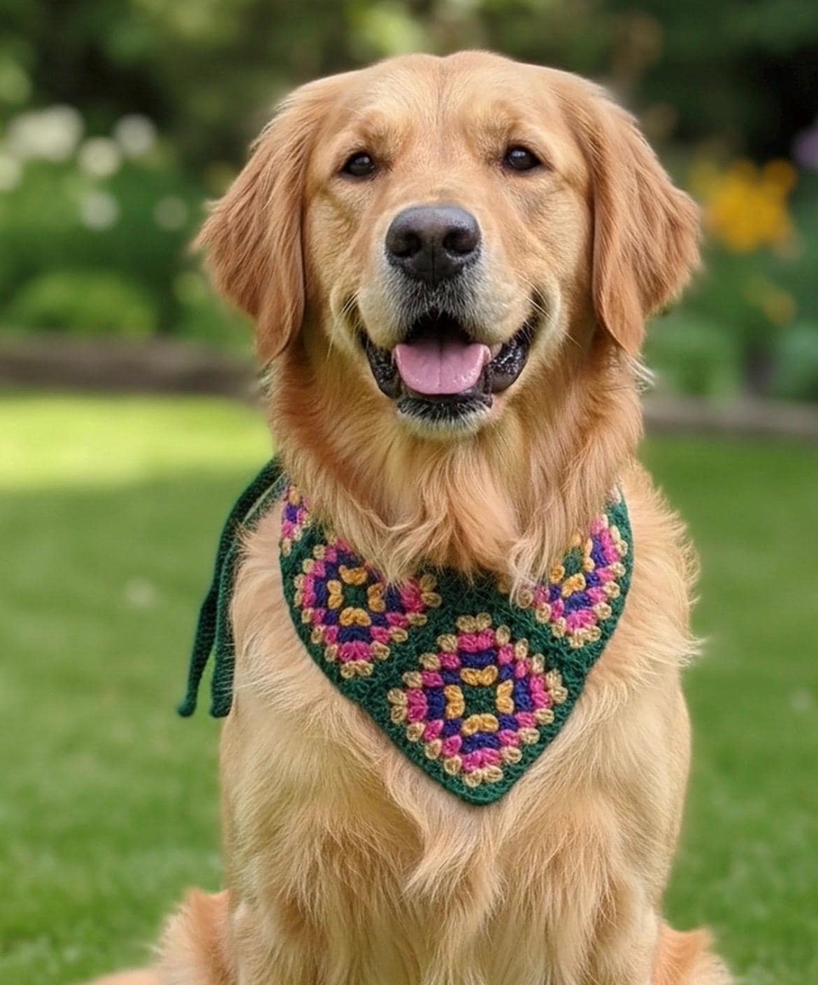 3-in-1 Crochet Granny Square Bandana – Handmade Headband, Pet Collar &Mom Neck Scarf | Colorful Boho Accessory | Retro Crochet Gift