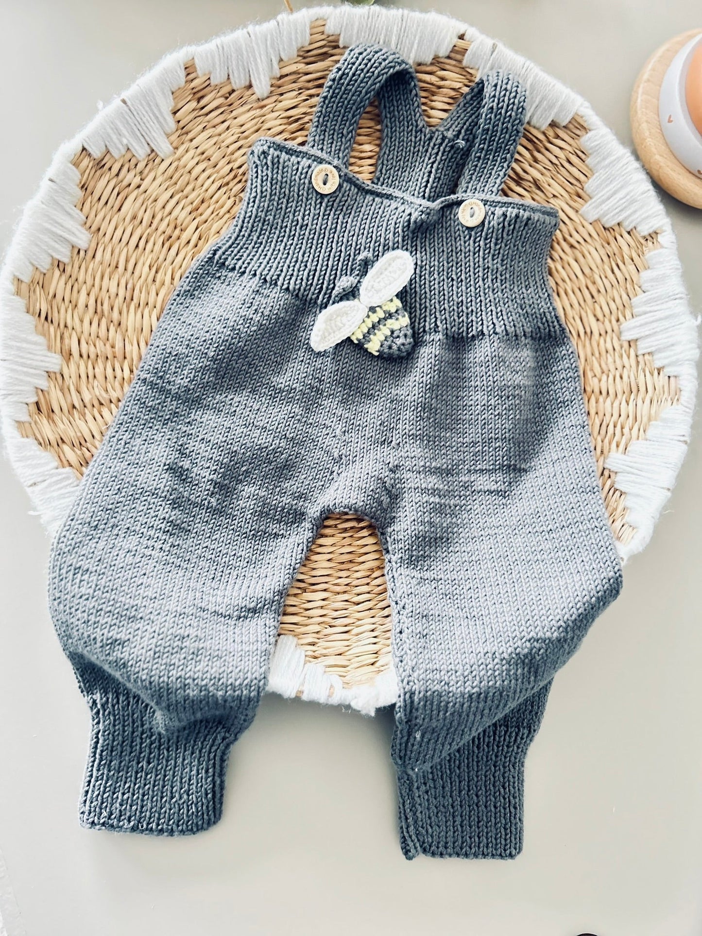 Handmade Bee Designed Dark Grey Baby Outfit