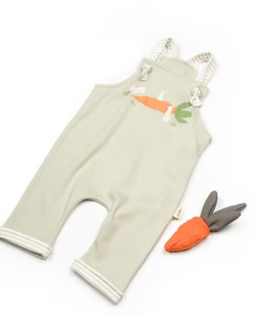 Cotton Baby Romper – Neutral Easter Baby Overall with Carrot Detail