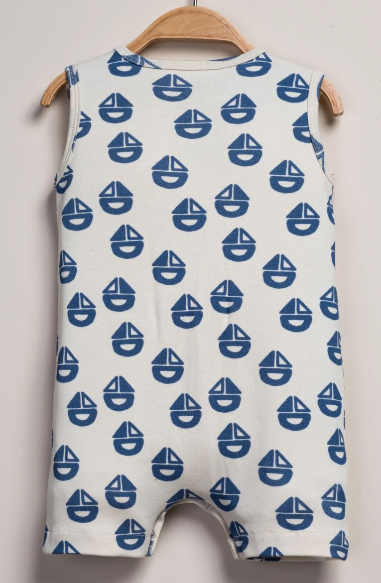 Sailboat Print Baby Romper – 100% Cotton Nautical Baby Outfit
