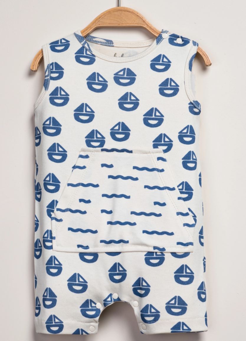 Sailboat Print Baby Romper – 100% Cotton Nautical Baby Outfit