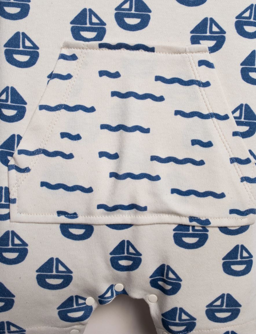 Sailboat Print Baby Romper – 100% Cotton Nautical Baby Outfit