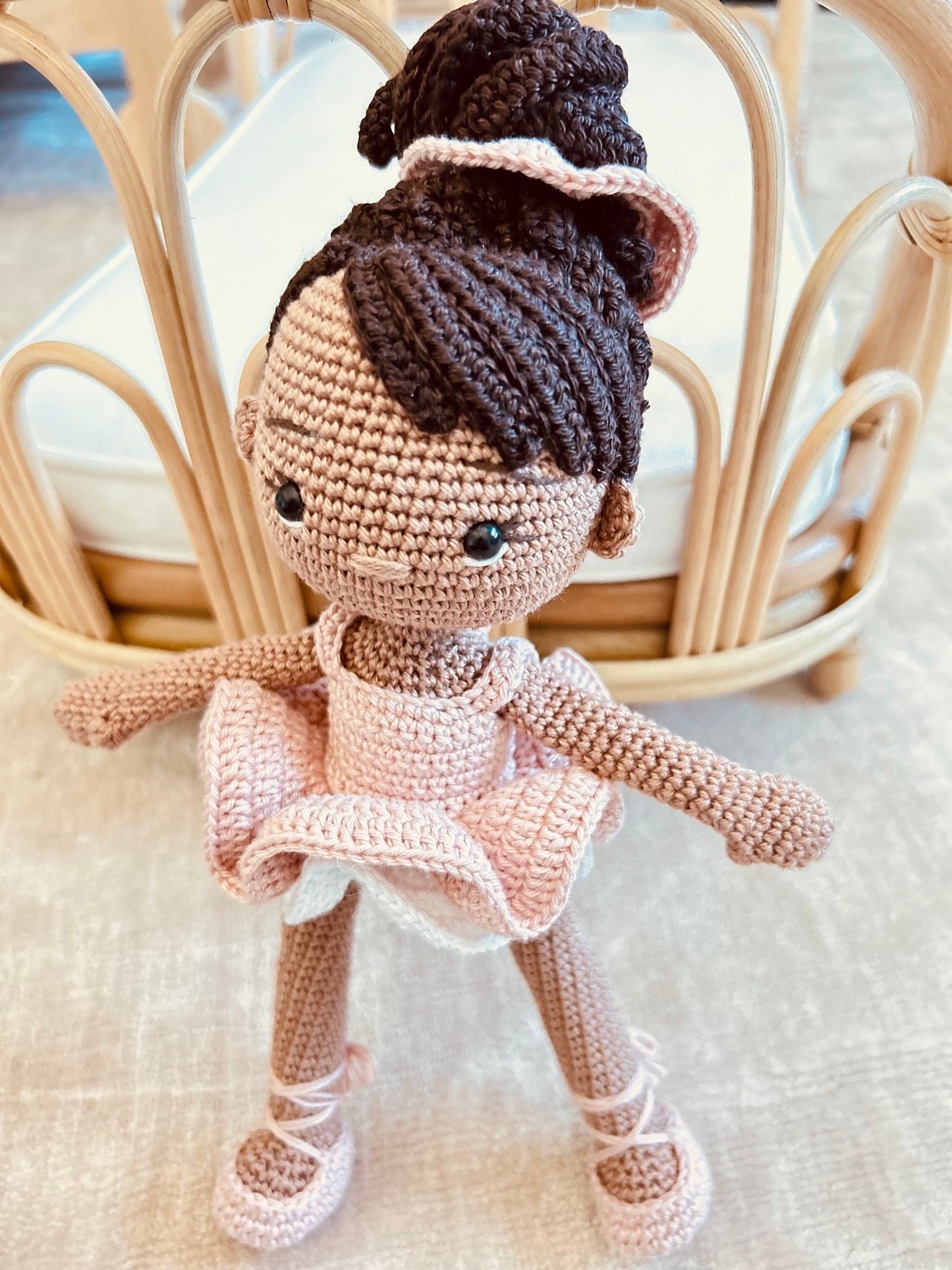 Gift for Kids, African American Doll, Amigurumi Ballerina Doll, Stuffed Ballerina, Dark Skinned Toy