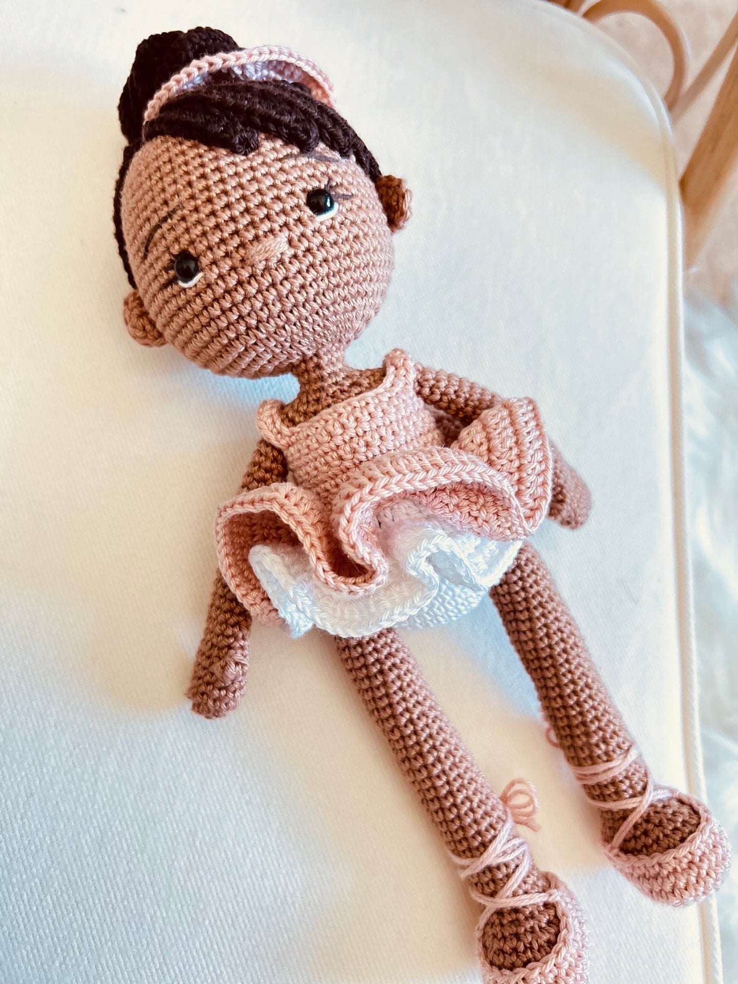 Gift for Kids, African American Doll, Amigurumi Ballerina Doll, Stuffed Ballerina, Dark Skinned Toy