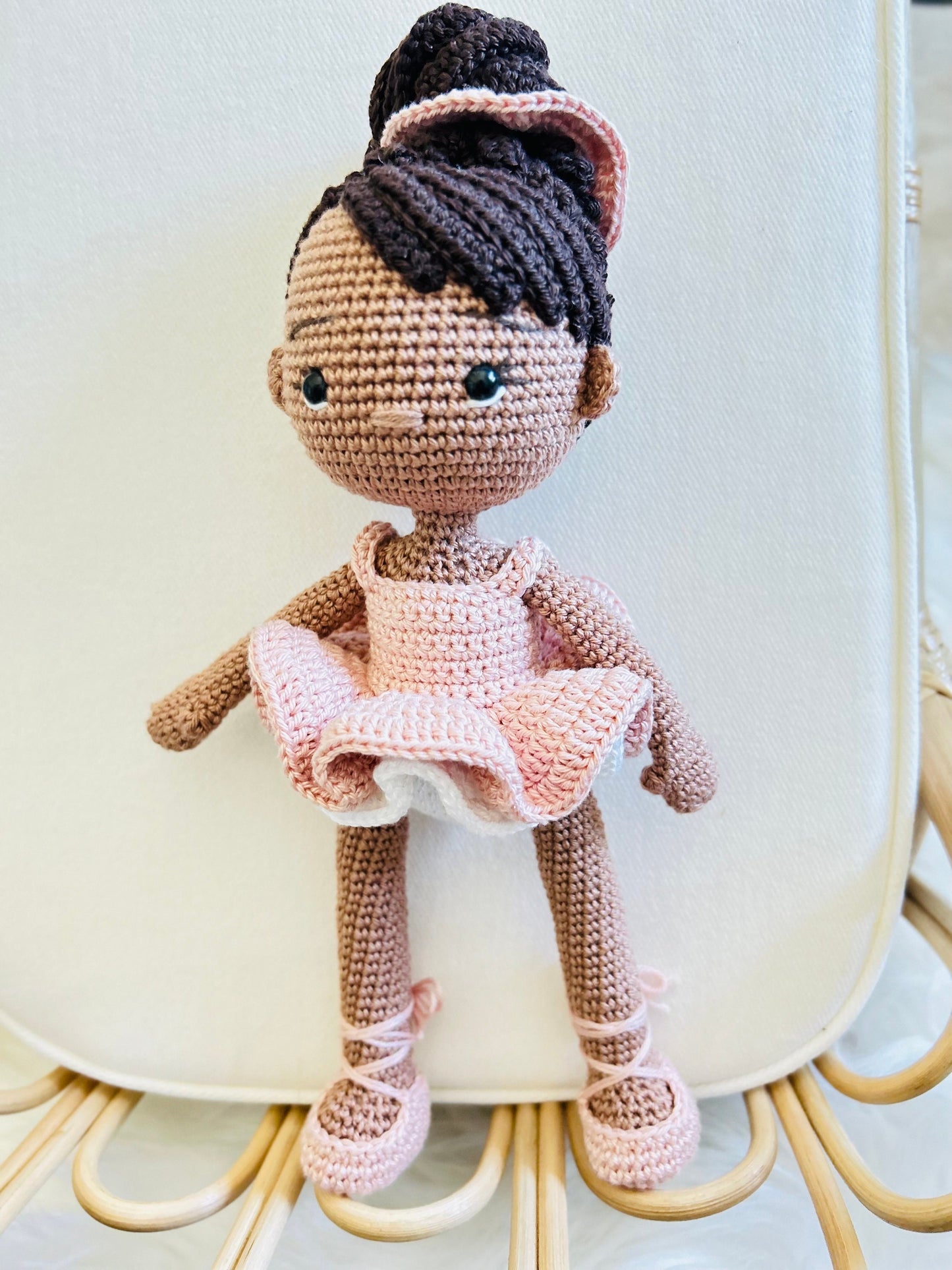 Gift for Kids, African American Doll, Amigurumi Ballerina Doll, Stuffed Ballerina, Dark Skinned Toy