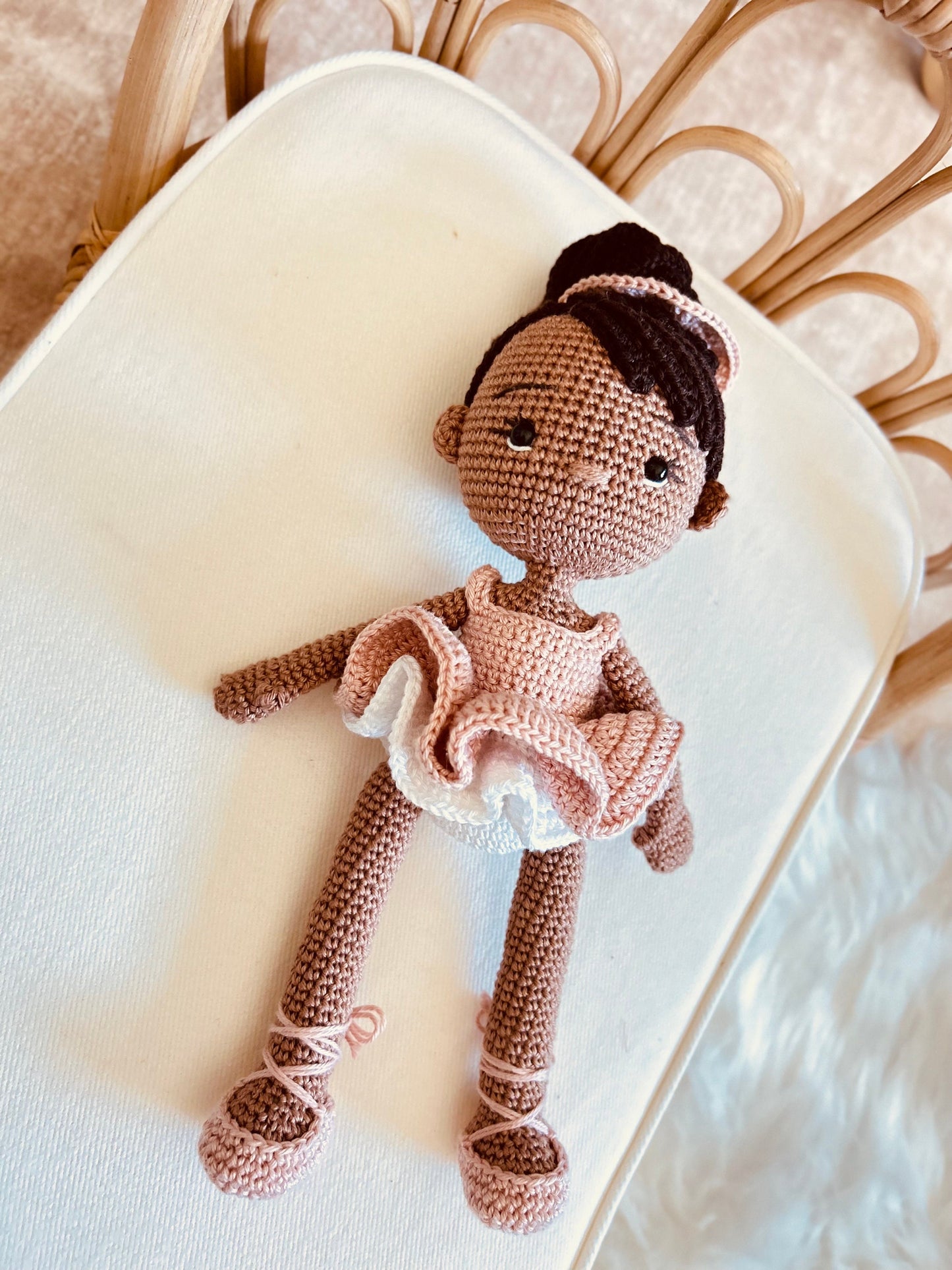 Gift for Kids, African American Doll, Amigurumi Ballerina Doll, Stuffed Ballerina, Dark Skinned Toy
