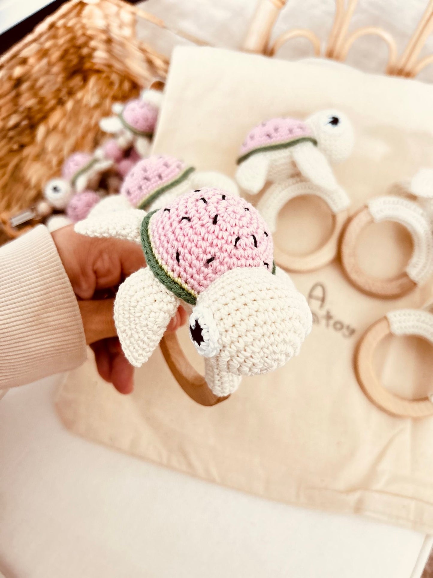 Gift for Newborn, Crochet Rattle, Baby Shower Gift, Turtle Rattle/teether