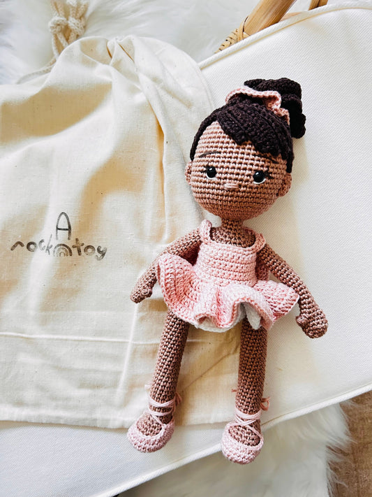 Gift for Kids, African American Doll, Amigurumi Ballerina Doll, Stuffed Ballerina, Dark Skinned Toy