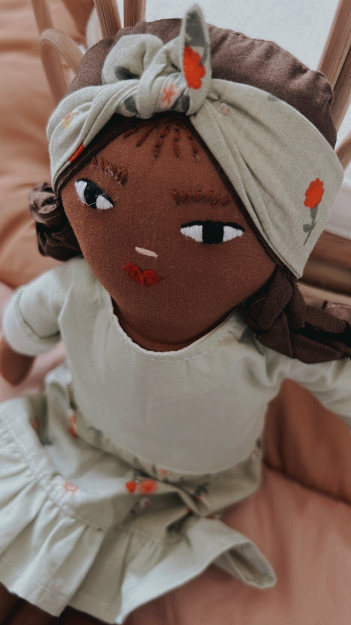 Gift for Kids, Linen Doll, Handmade African American Doll