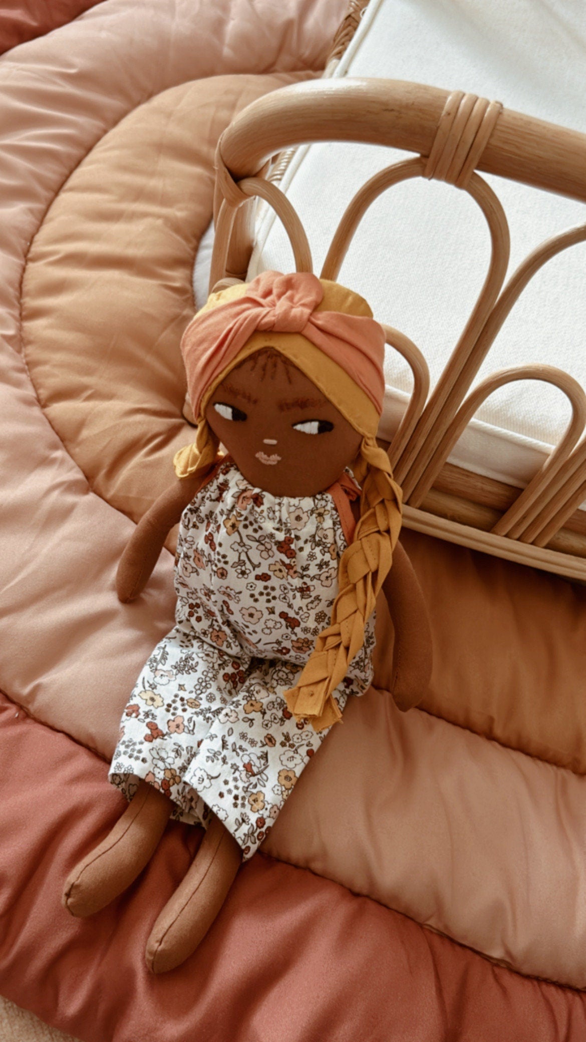 Gift for Kids, Linen Doll, Handmade African American Doll