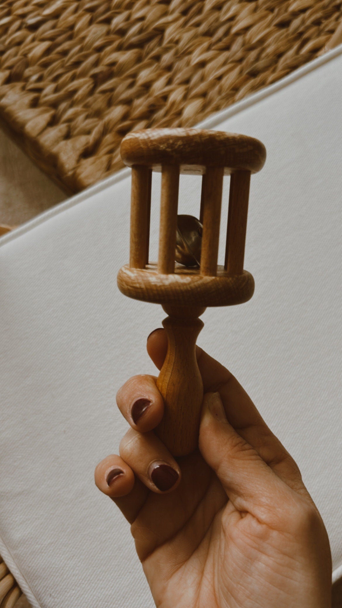 Gift for Newborn, Montessori rattle for babies, wooden baby bell