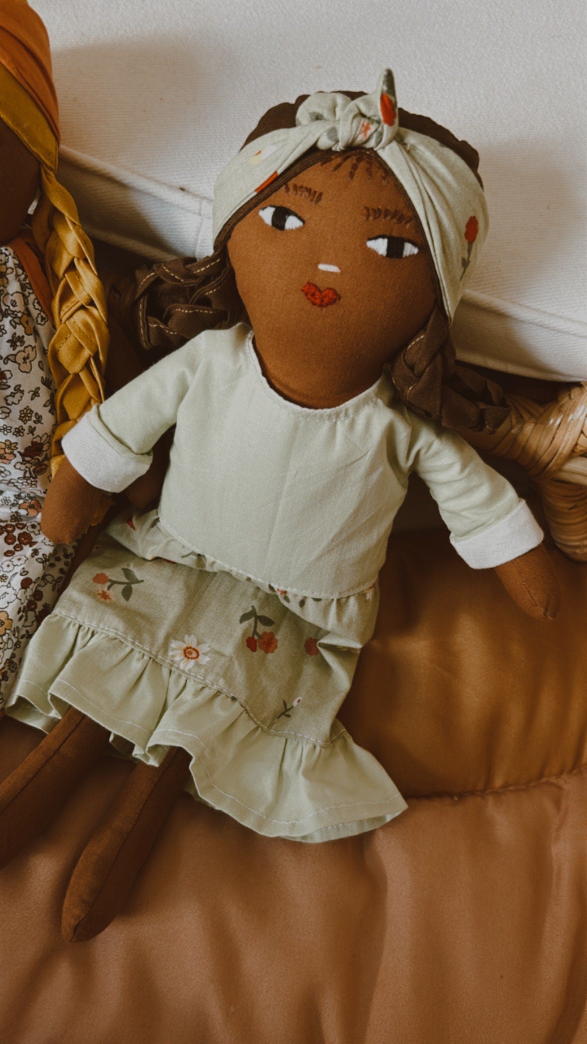 Gift for Kids, Linen Doll, Handmade African American Doll