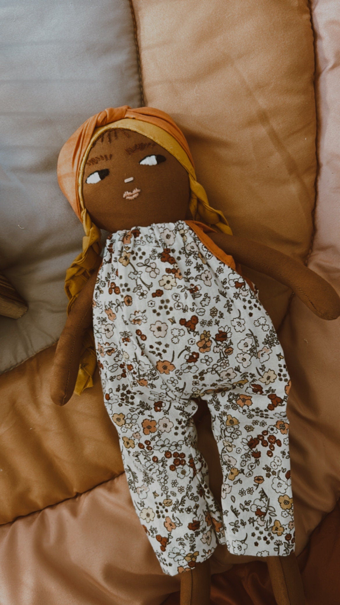 Gift for Kids, Linen Doll, Handmade African American Doll