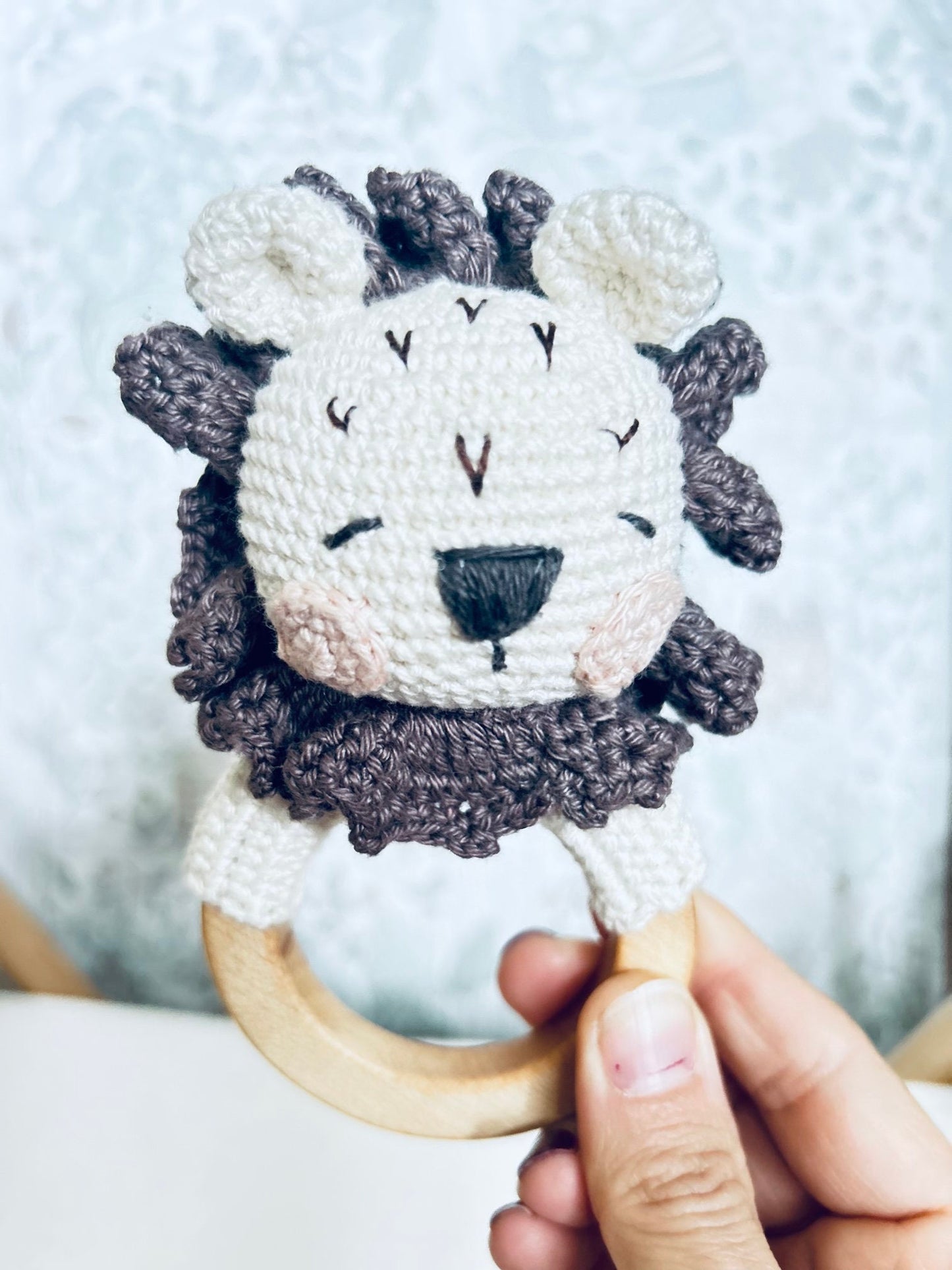 Gift for Newborn, Lion Rattle Crochet, Crochet Rattle for Babies, Rattle Teether Lion,
