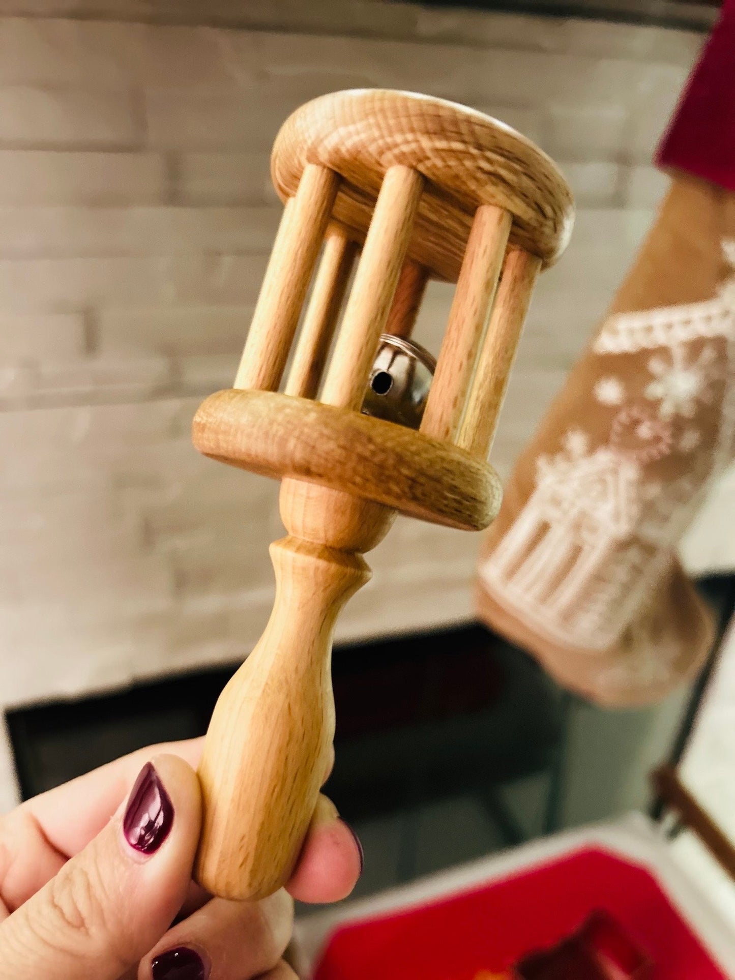 Gift for Newborn, Montessori rattle for babies, wooden baby bell
