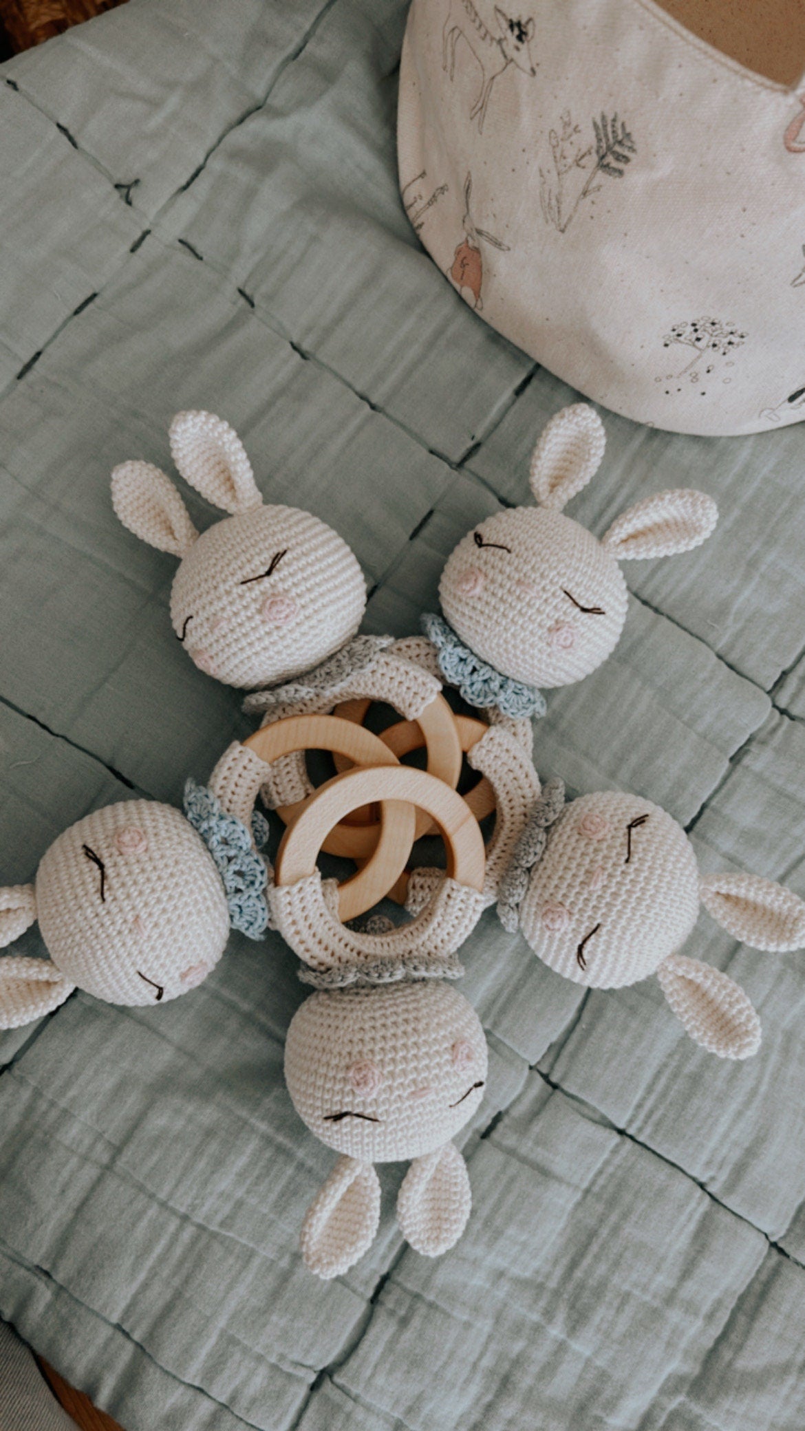 Gift for Newborn, Crochet Bunny Rattle, Amigurumi Rattle, Unisex Baby Shower Gift, Gift for Babies