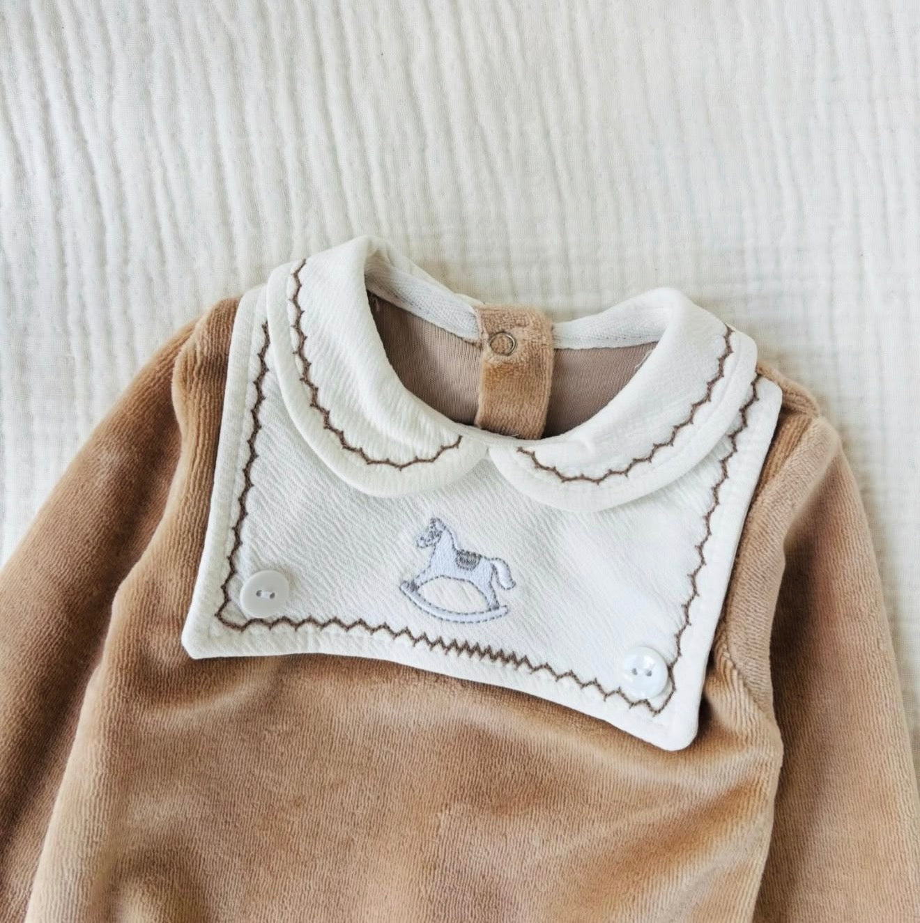 Heirloom Velour Baby Footed Romper with Embroidered Collar