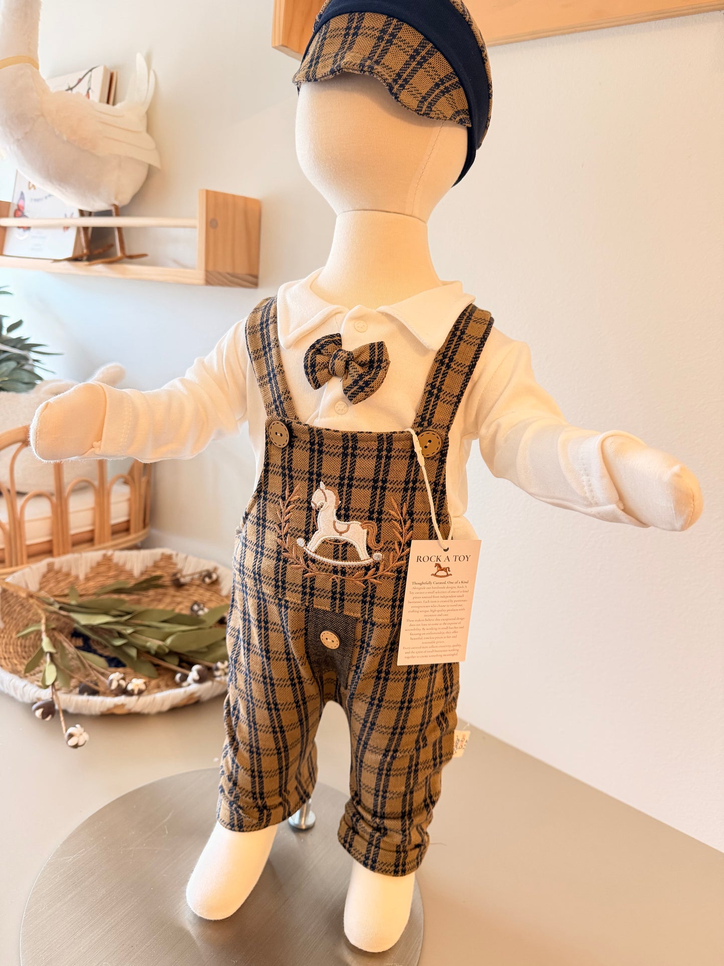 Baby Plaid Dungaree Set | Long Sleeve Shirt, Bow Tie & Hat