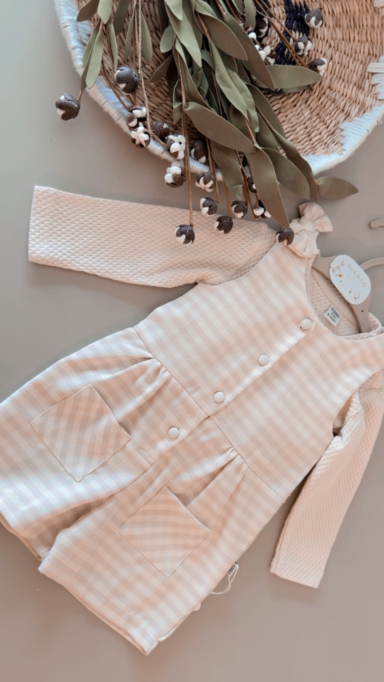 Baby Gingham Romper | Long Sleeve Neutral One-Piece