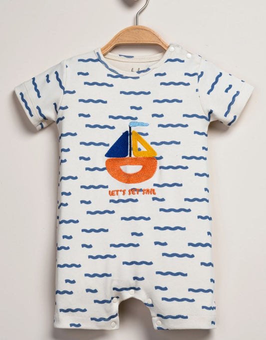 Let’s Set Sail Baby Romper – 100% Cotton Nautical Outfit