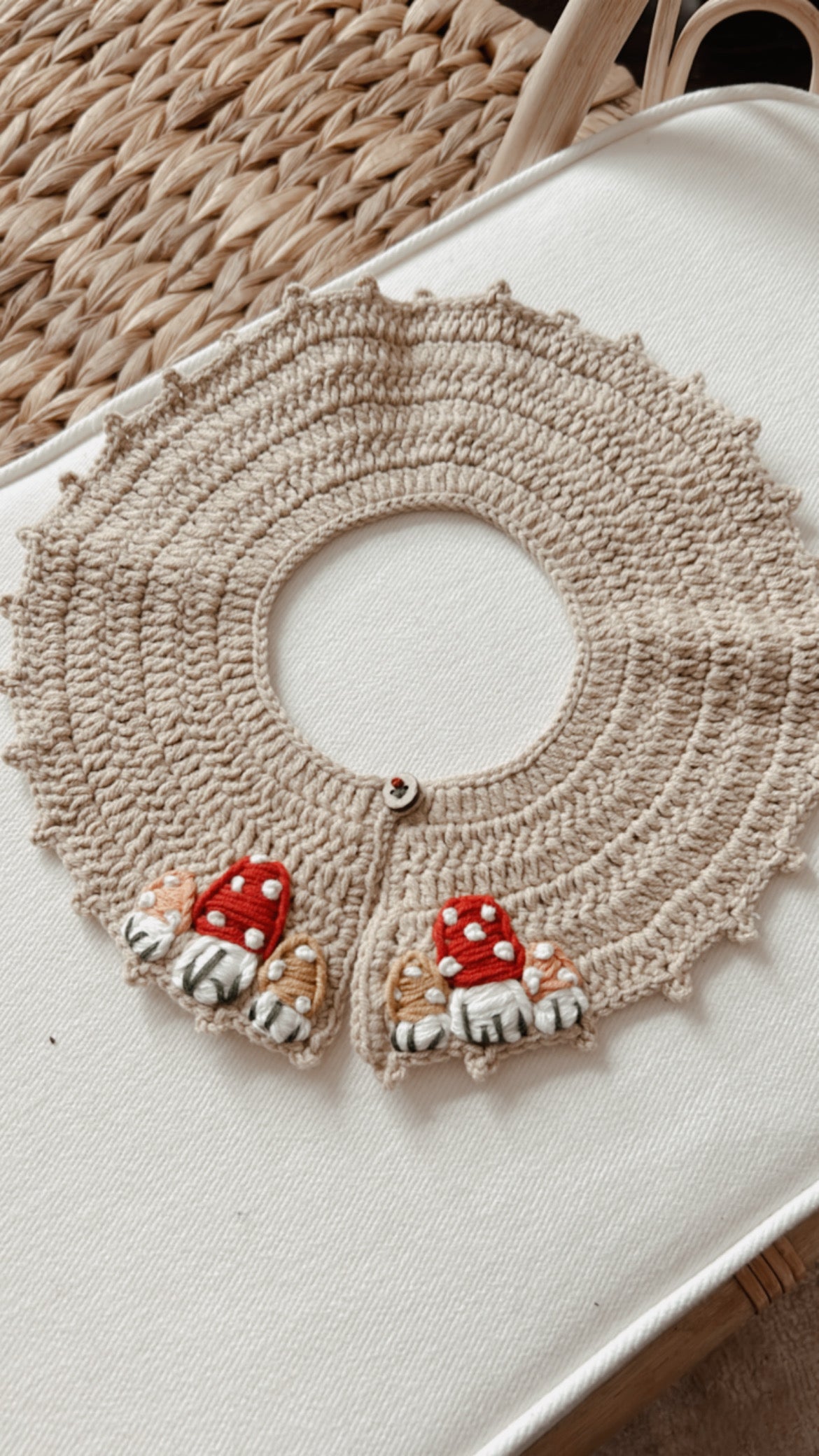 Mushroom Collar, Gift for Kids, Kids Knit Collar with Mushroom Embroidery