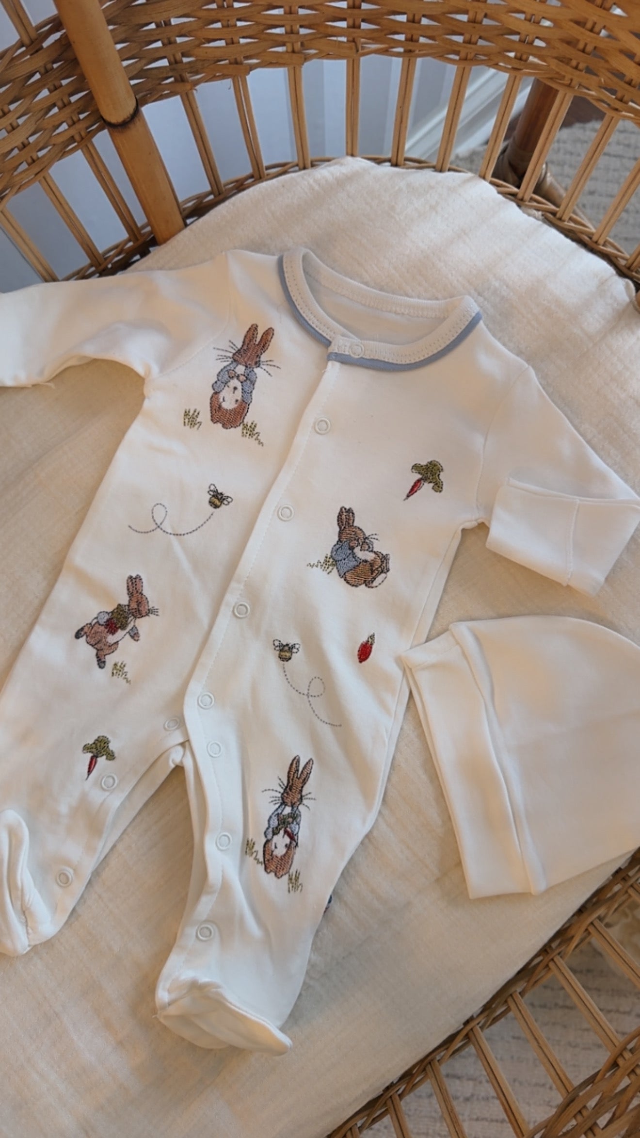 Bunny Print Footed Baby Sleeper Set (Embroidered-Look Print)