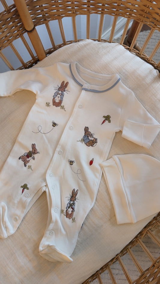 Bunny Print Footed Baby Sleeper Set (Embroidered-Look Print)