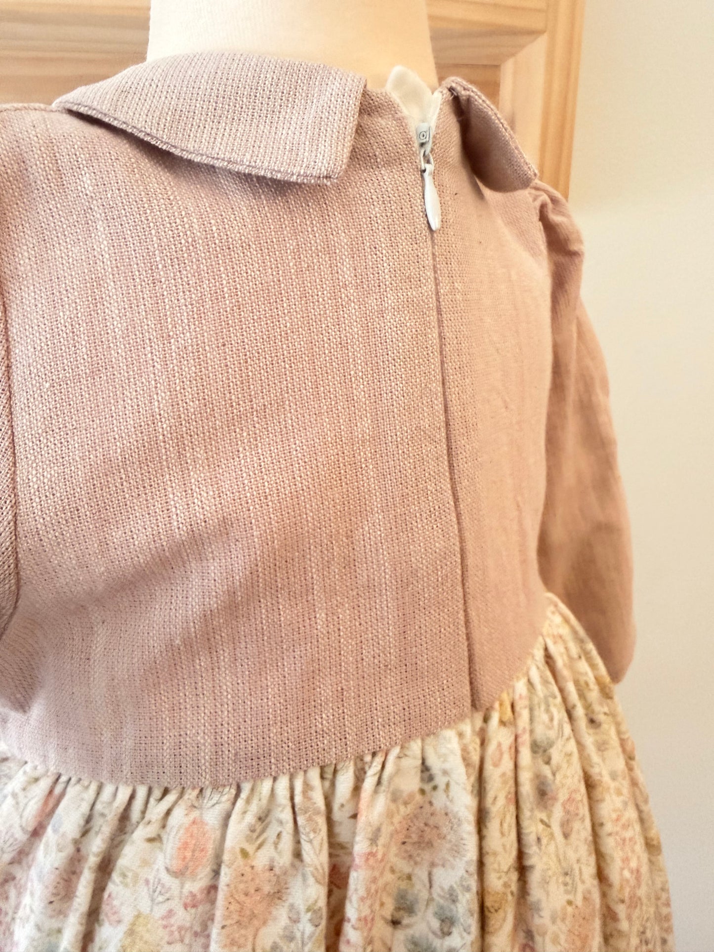 Baby Girl Long-Sleeve Floral Dress – Dusty Rose