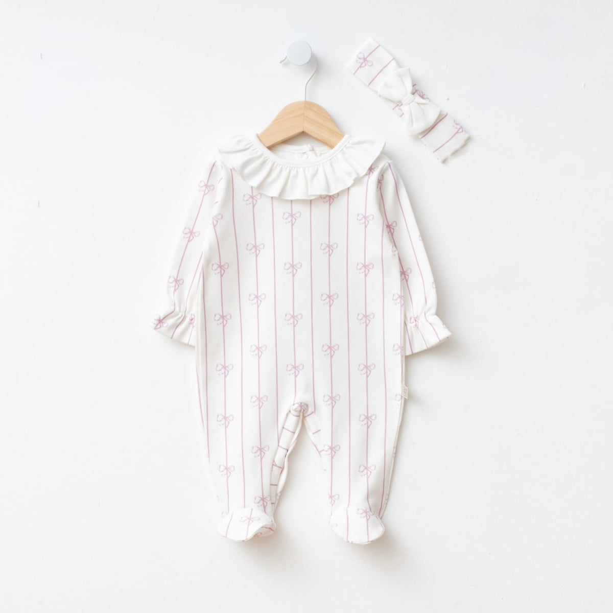 Cotton Baby Girl Sleeper with Bow Print – Footed One-Piece