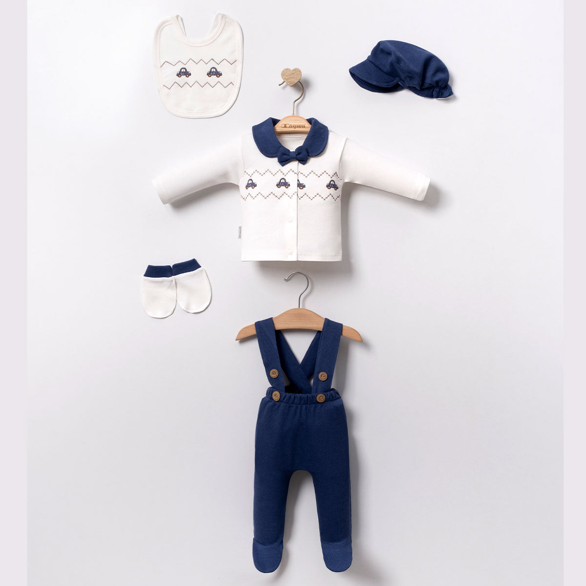 0-3 M/Newborn Cotton Suspender Outfit Set – Classic Car Embroidery