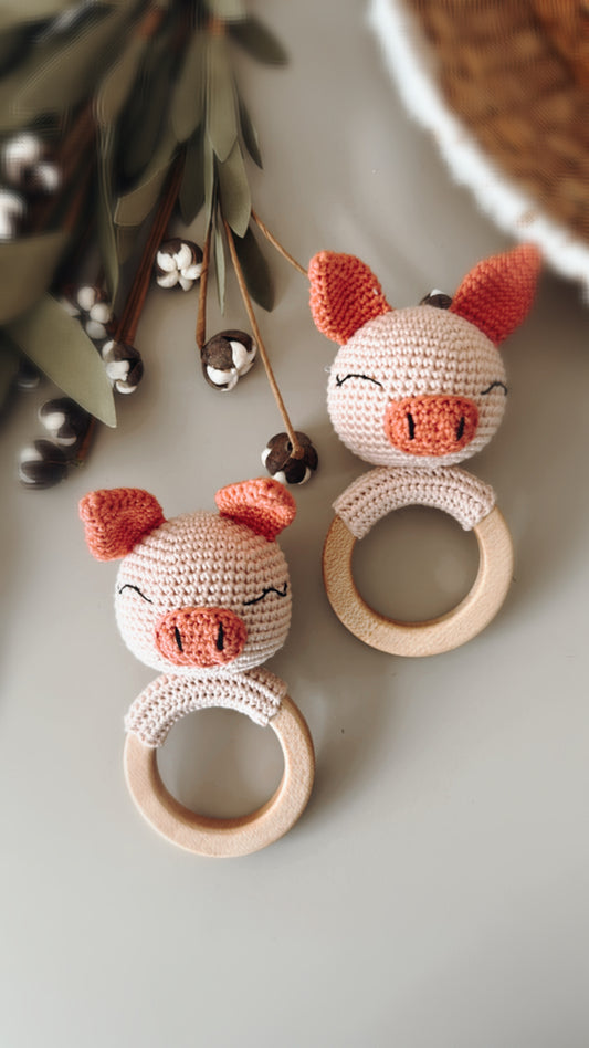 Farm Baby Shower Gift- Pig Rattle