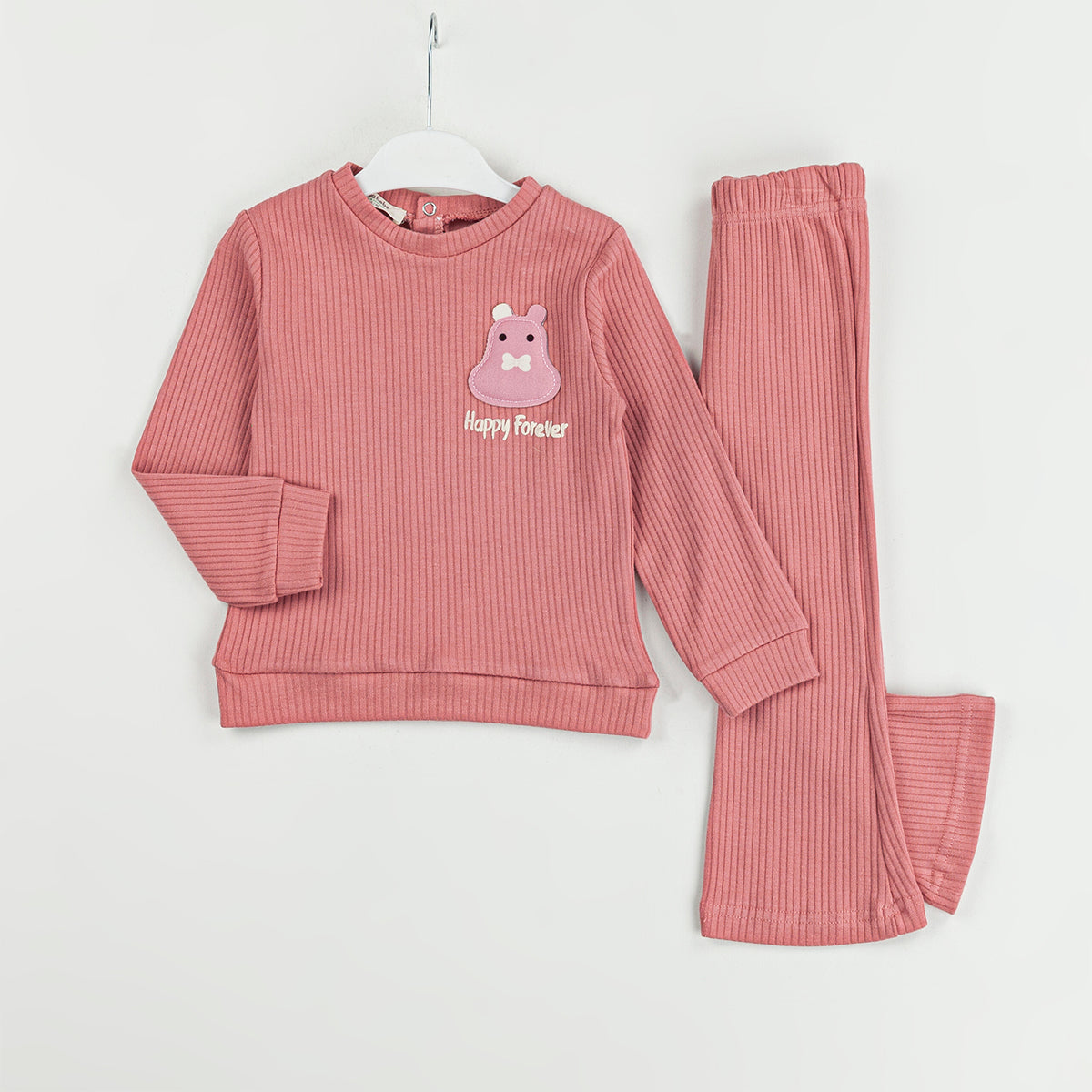 2-Piece Ribbed Baby Set with Flare Pants & Hippo Patch