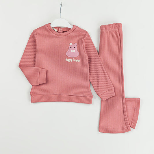 2-Piece Ribbed Baby Set with Flare Pants & Hippo Patch