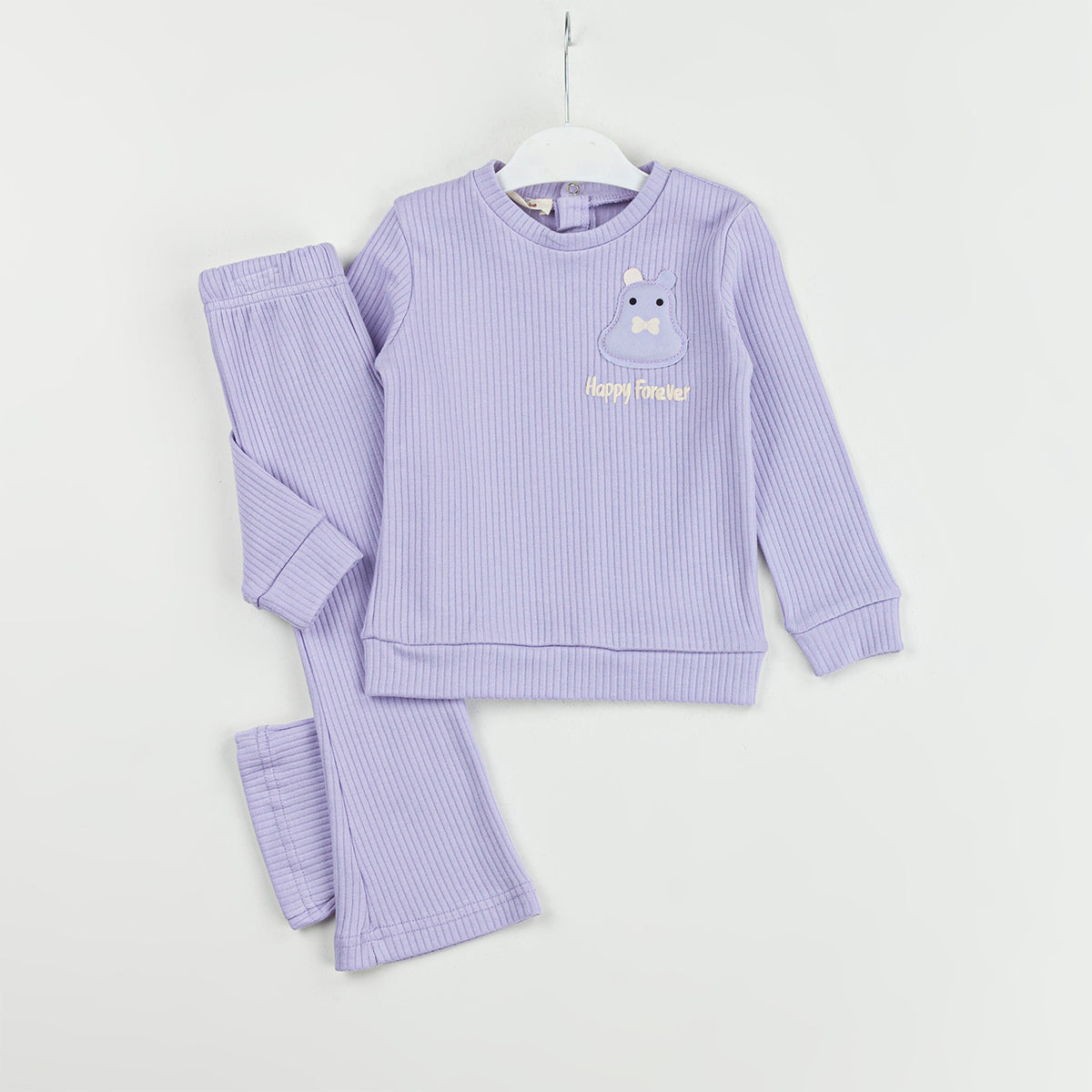 2-Piece Ribbed Baby Set with Flare Pants & Hippo Patch