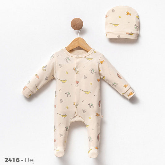 Dino Print Cotton Baby Sleeper Set – 2-Piece Neutral Essentials