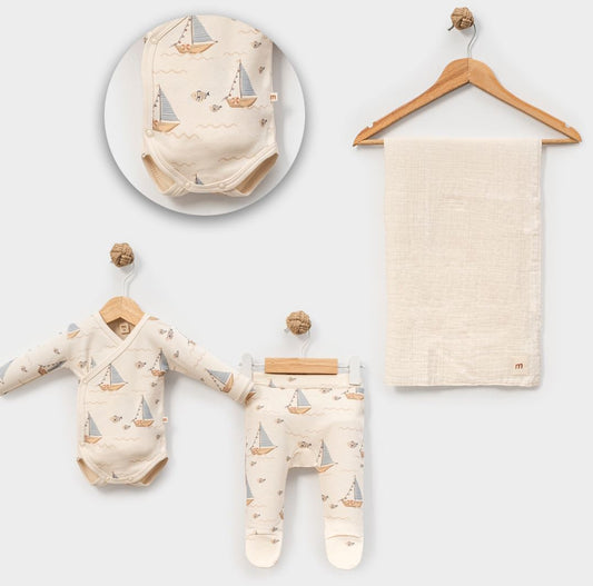 Baby 3-Piece Sailboat Set – Cream Beige