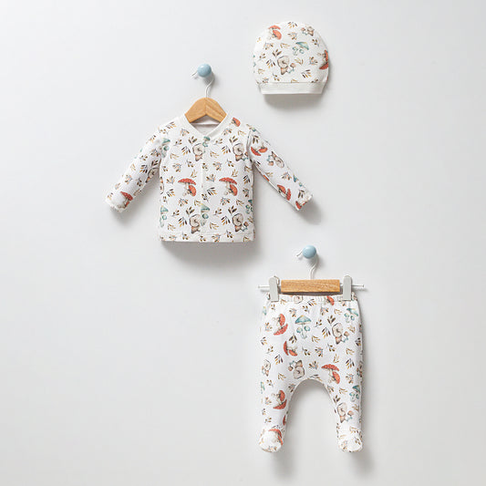 Woodland Mushroom Baby Outfit Set – 3-Piece Cotton Newborn Set