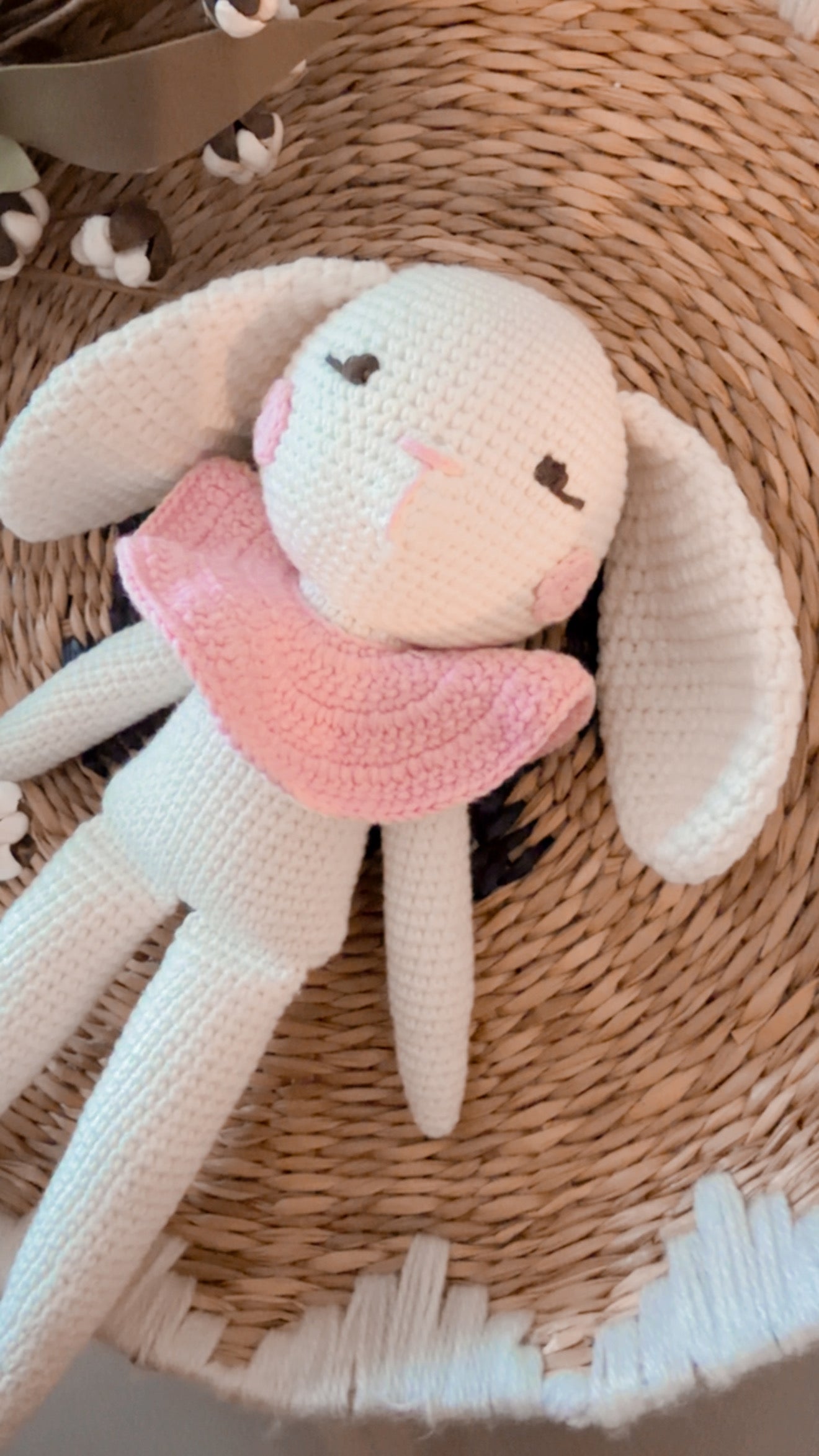 Handmade Crochet Bunny Doll With Pink Collar