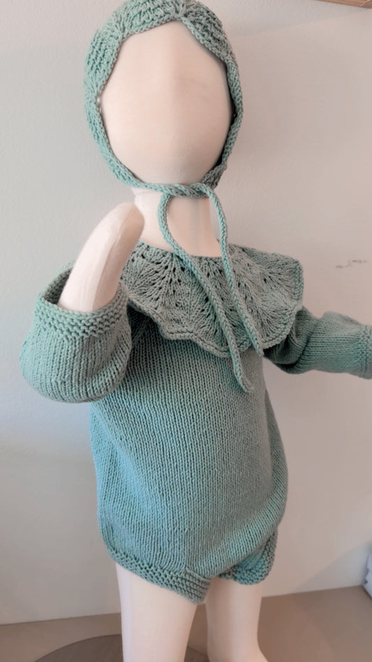 Gift for Newborn, Handknit Baby Romper for 0-6 M Newborn Baby, Handmade Baby Bonnet