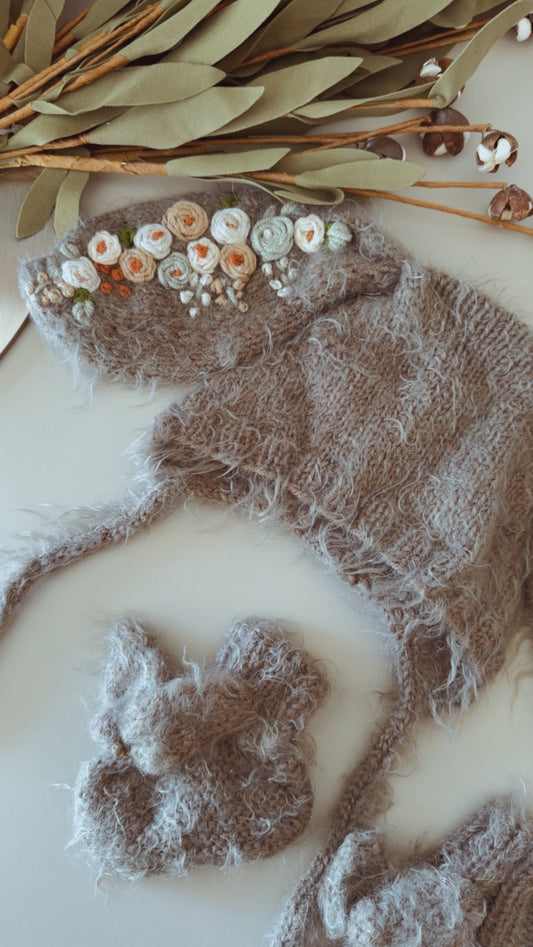 Handknit Baby Romper Set, Luxurious Soft Yarn, Photo Prop (3-6 M)