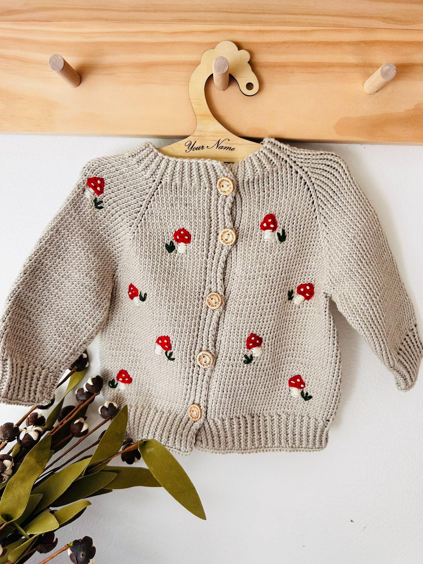 Handknit Mushroom Baby Romper, Mushroom Blanket