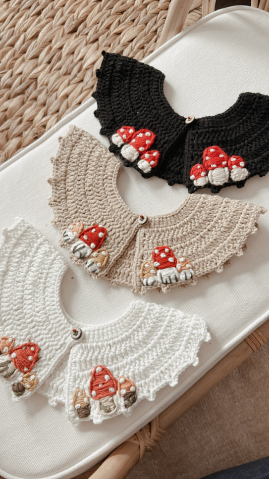 Mushroom Collar, Gift for Kids, Kids Knit Collar with Mushroom Embroidery