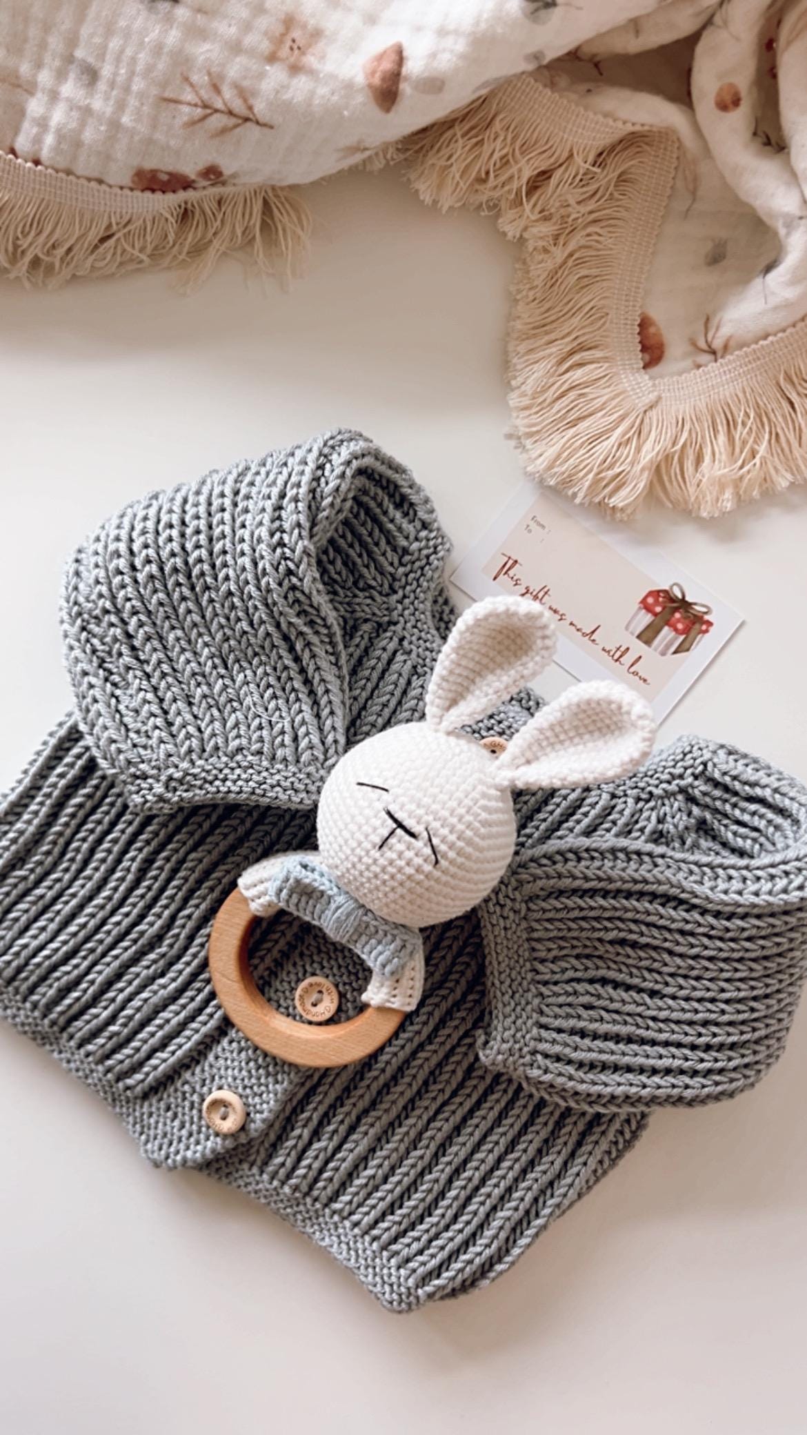 Gift for Newborn, Newborn Baby Sweater with Rattle , Newborn Photography Clothes, Newborn Gray&Blue Set