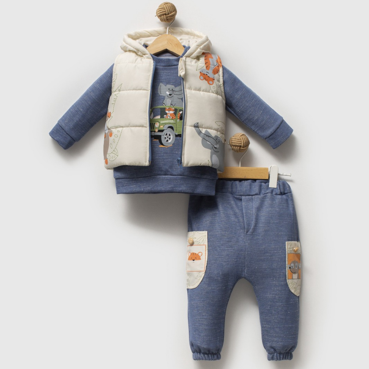 3-Piece Baby Safari Animal Vest Set