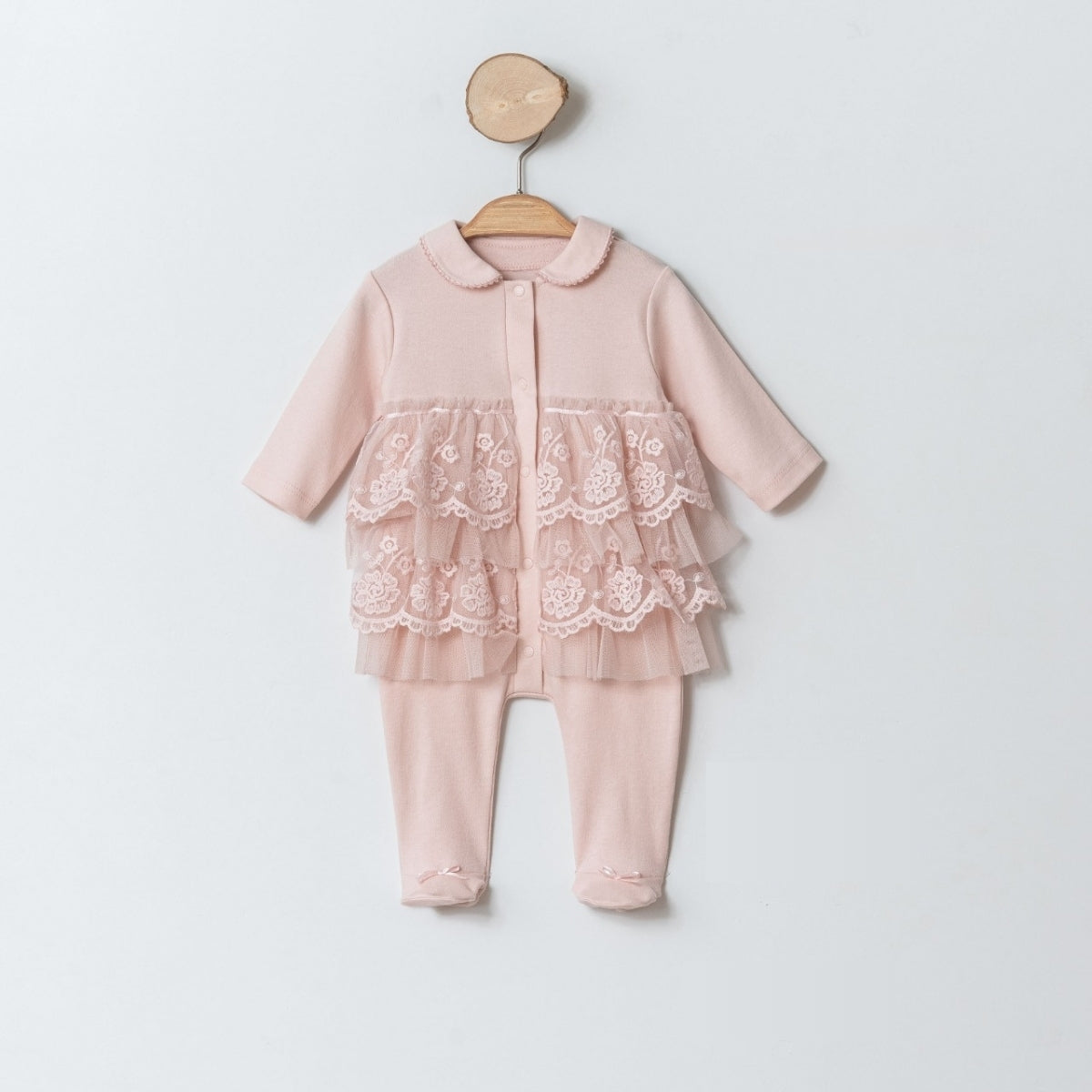Lace Tulle Footed Baby Romper – Blush Pink