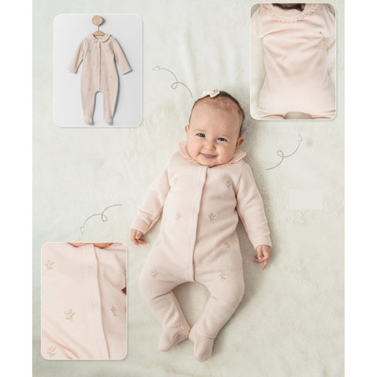 Baby Girl Floral Embroidered Romper | Soft Footed One-Piece