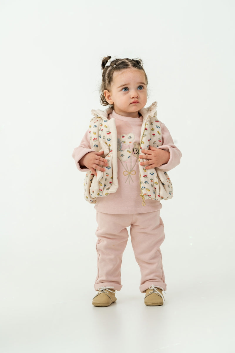 SAGE-Baby Flower Pattern Vest Set | Top, Padded Vest & Pants (3-Piece)