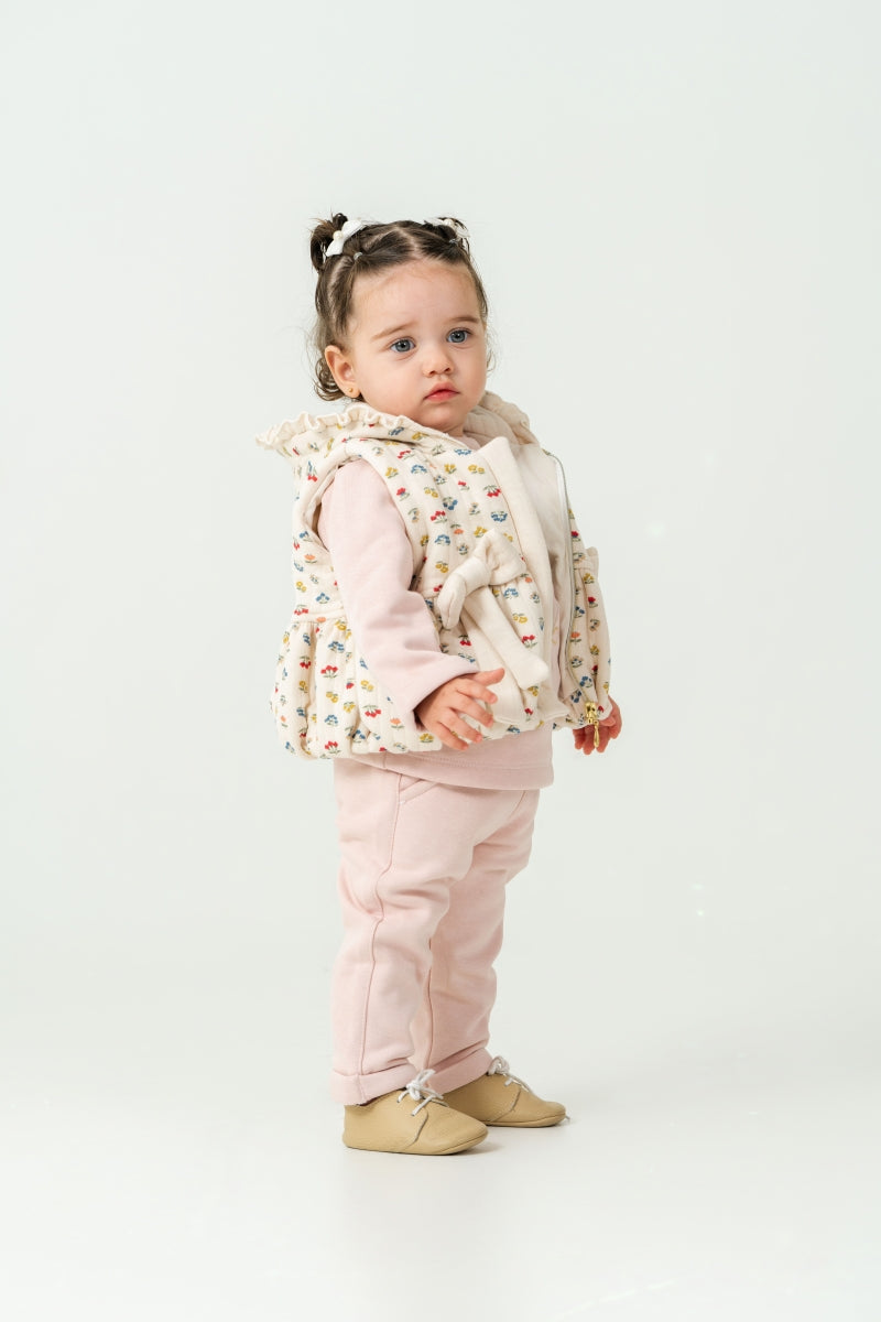 SAGE-Baby Flower Pattern Vest Set | Top, Padded Vest & Pants (3-Piece)